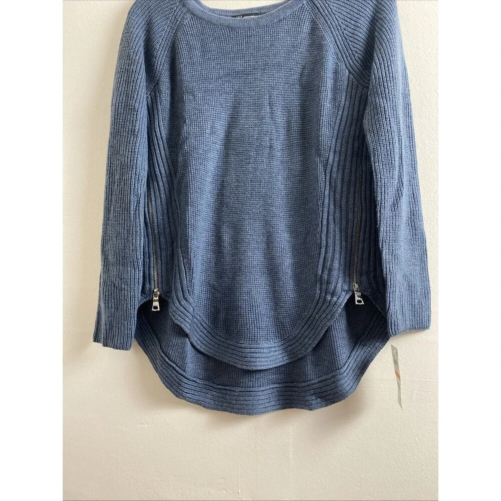 INC Sweater Gray Blue Long Sleeve Size Petite PS Sweatshirt Wool Blend Zipper